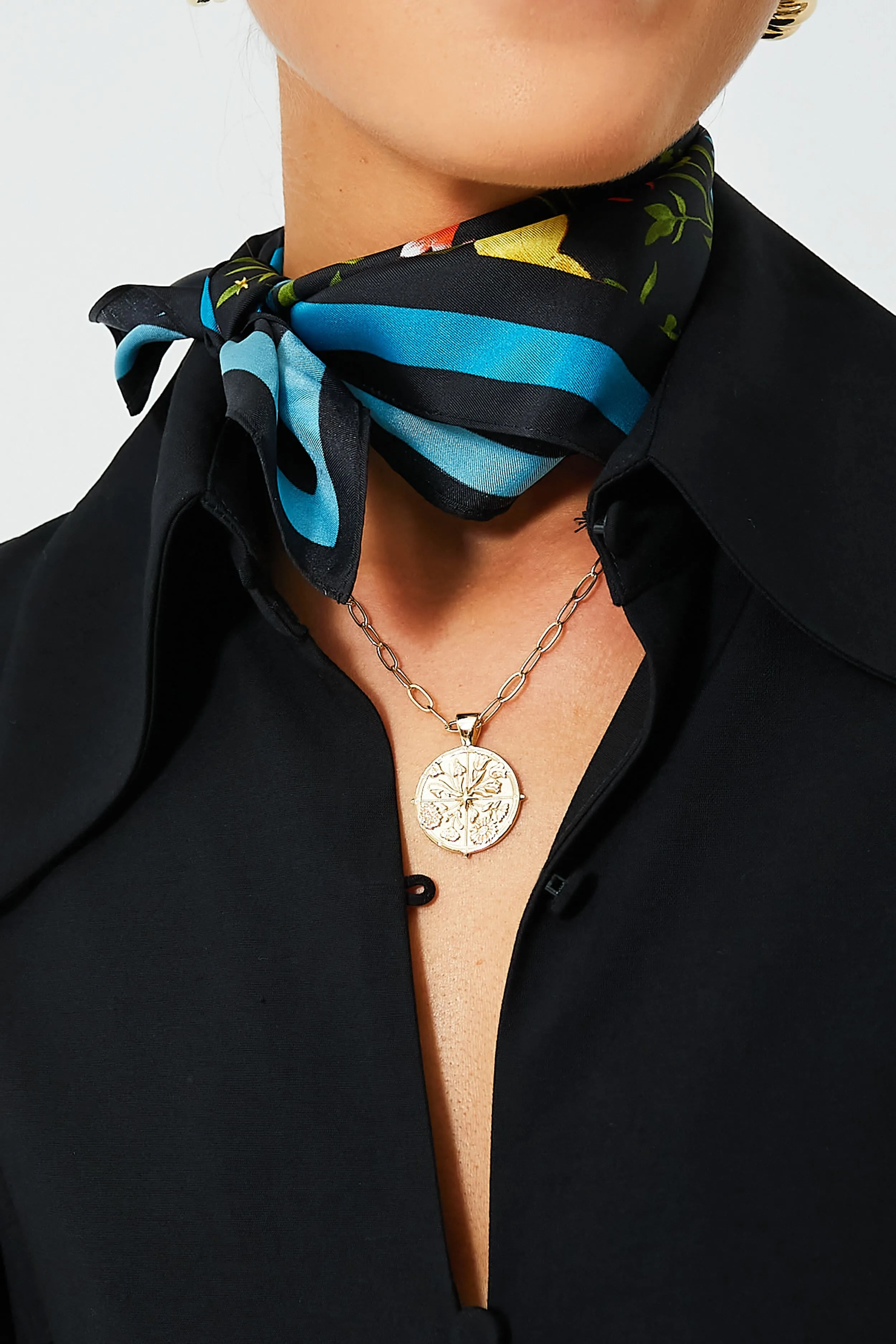 Noir Blooming Botanical Silk Scarf